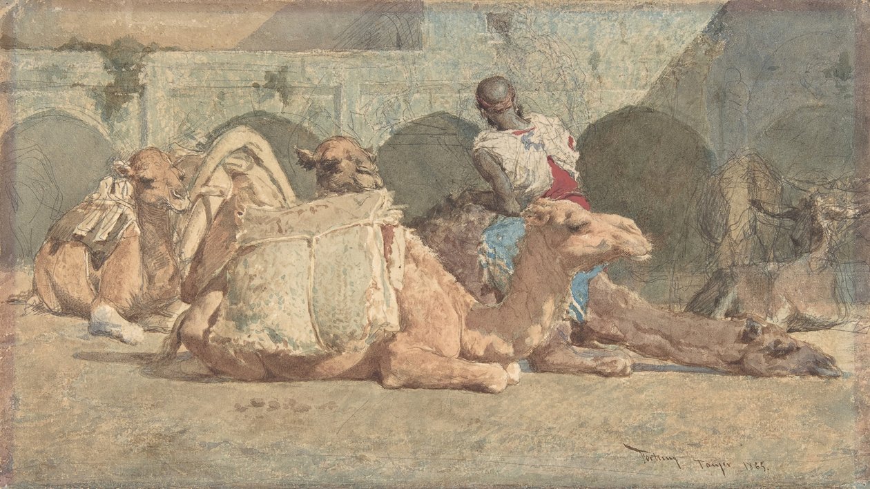 Develerin Durması, Tanca, yak. 1854-74. by Mariano José María Bernardo Fortuny y Carbó