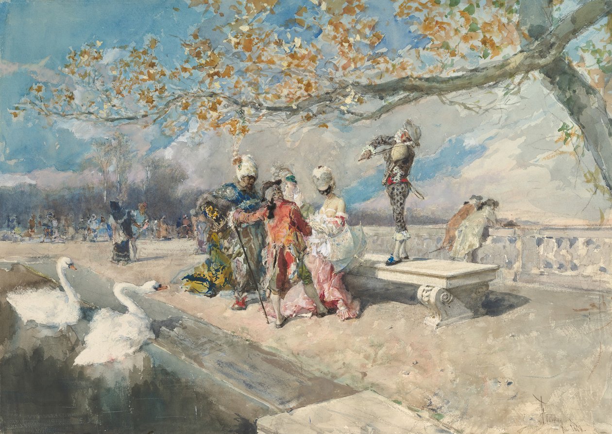 Maskeli balo, 19. yüzyılın ortalarında. by Mariano José María Bernardo Fortuny y Carbó