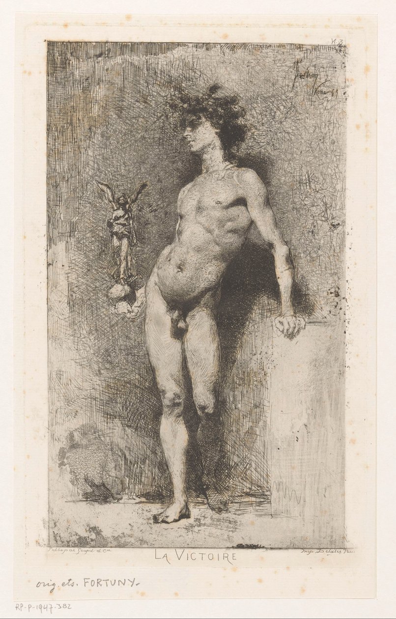 Nike ile çıplak adam La Victoire (nesne üzerindeki başlık) by Mariano José María Bernardo Fortuny y Carbó