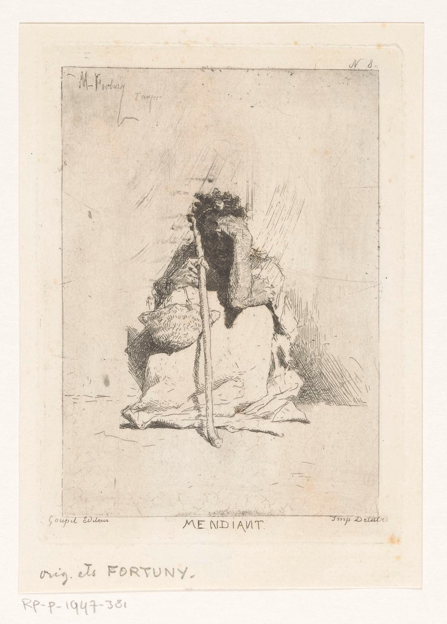 Baston Mendiant ile oturan dilenci (nesne üzerinde başlık) by Mariano José María Bernardo Fortuny y Carbó
