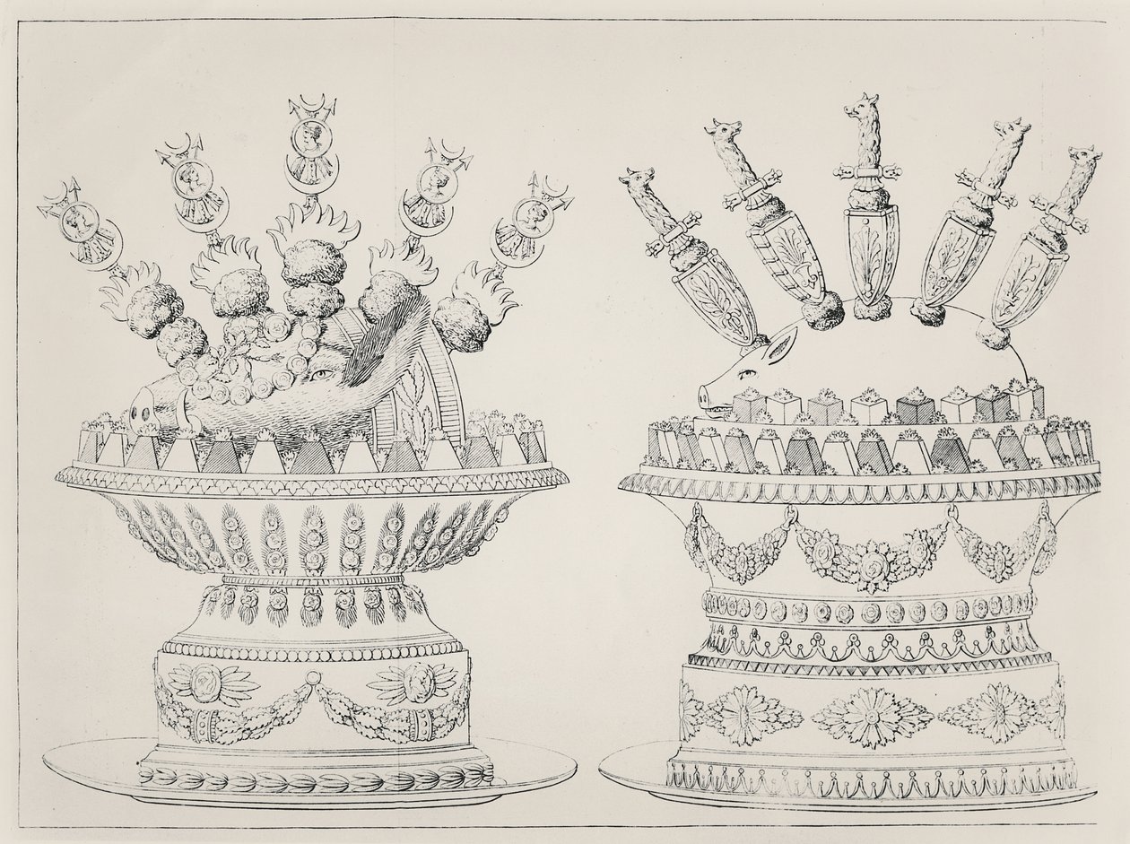 Yaban domuzu ve emzikli domuz birleştirilmiş parçalar, tasarımlar Antonin Carême by Marie Antoine Careme
