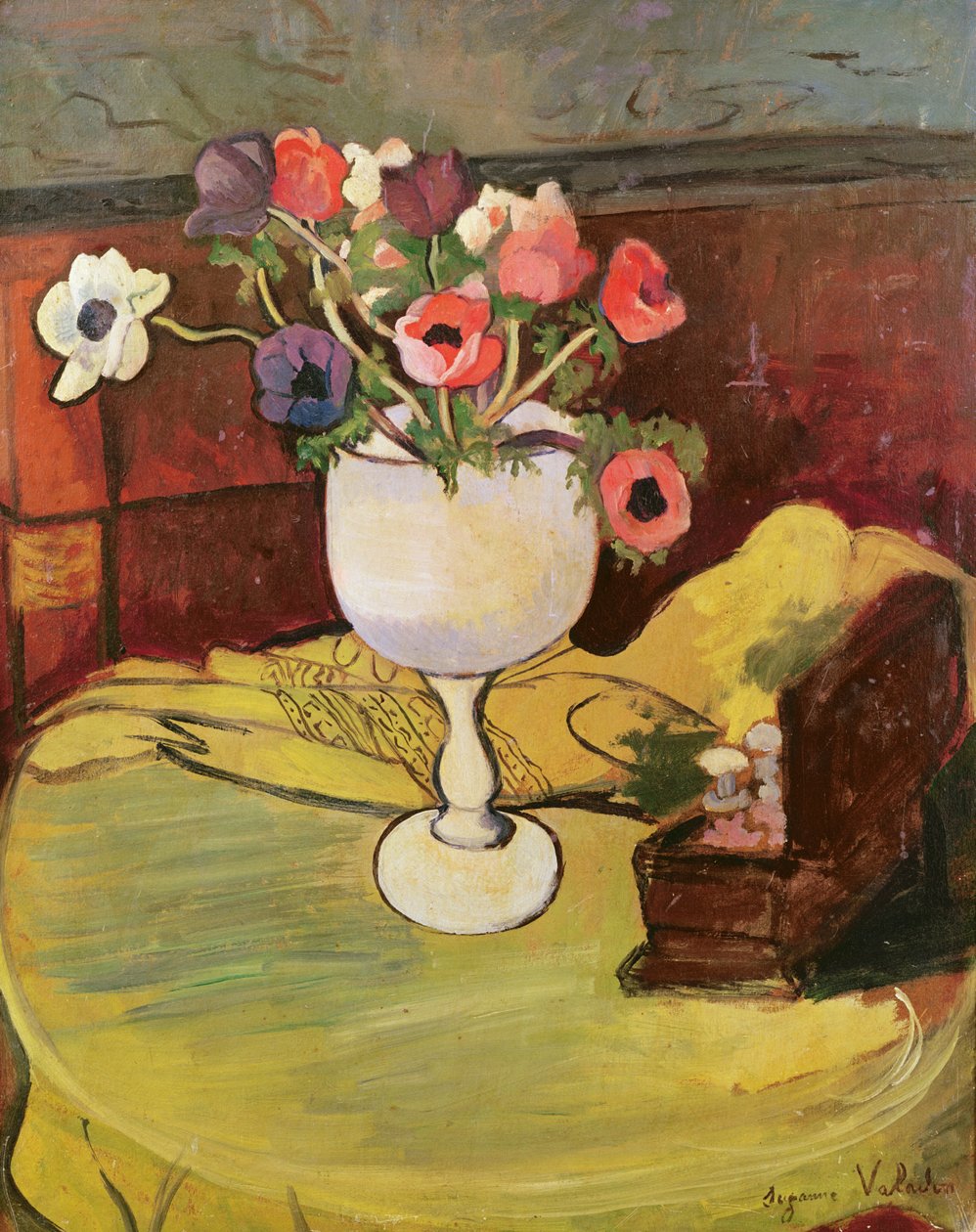 Vazoda Çiçekler, Beyaz Bardakta Anemon by Marie Clementine (Suzanne) Valadon