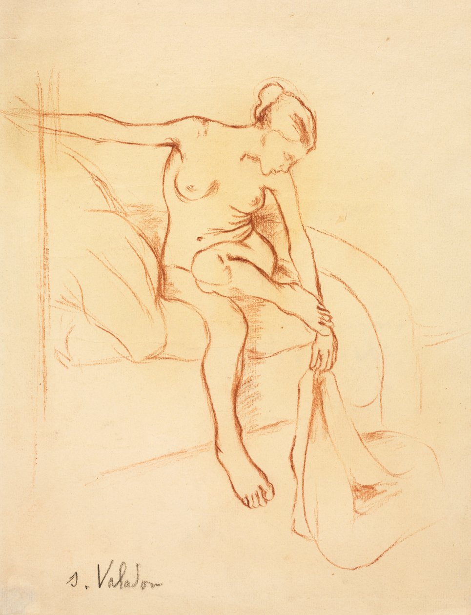 Yatakta Oturan Çıplak Kadın, 20. yüzyılın ilk üçüncüsü. by Marie Clementine (Suzanne) Valadon
