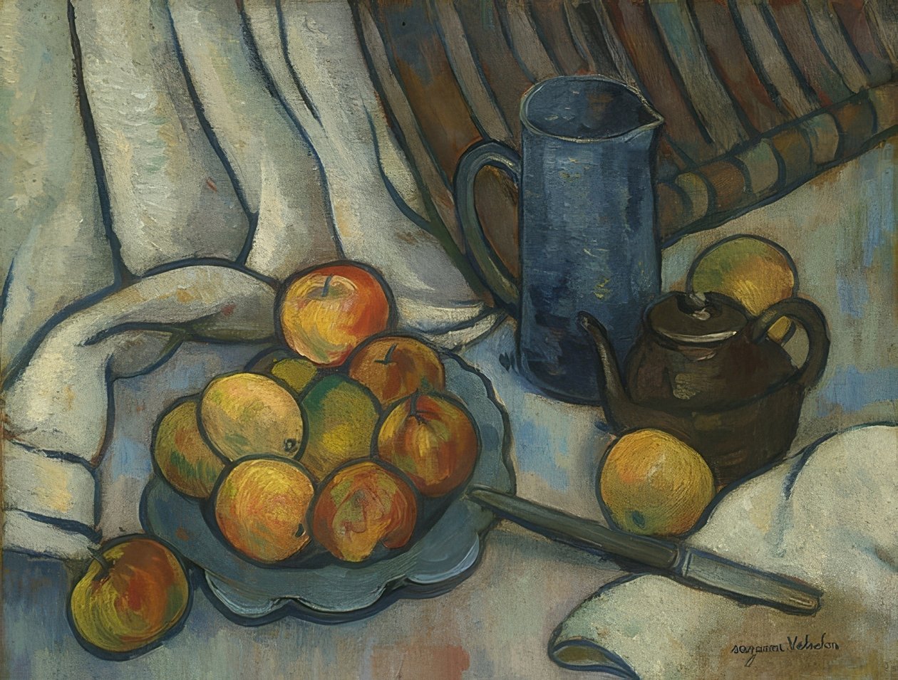 Elma, çaydanlık ve sürahi. 1919 civarında by Marie Clementine (Suzanne) Valadon