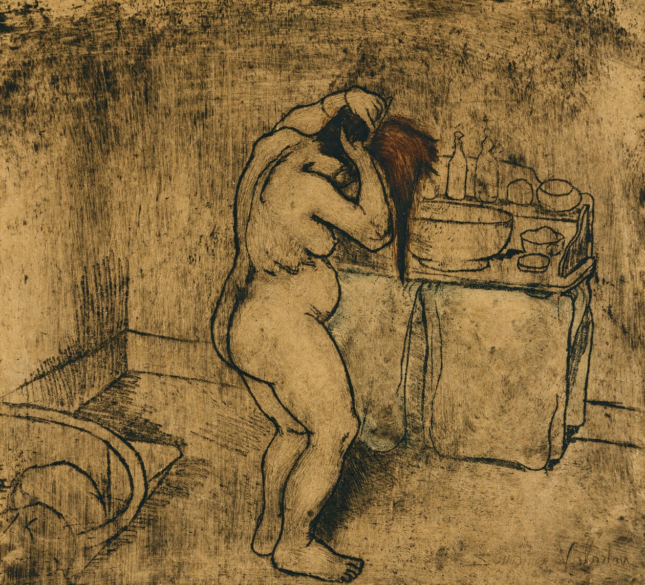 Catherine Nude Saçını Tarıyor; Catherine Nue Se Coiffant, 1895 by Marie Clementine Valadon