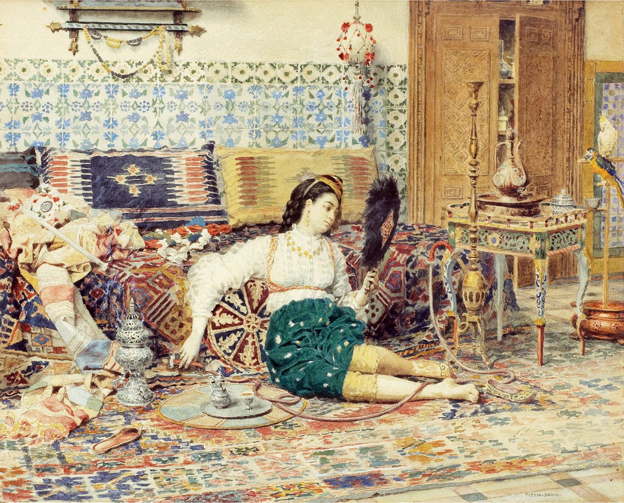 Güzel oryantal, Firmin-Girard (Firmin Girard), Francois Marie (1838-1921), - Kağıt üzerine suluboya, 38x47 - Özel Koleksiyon by Marie Francois Firmin Girard