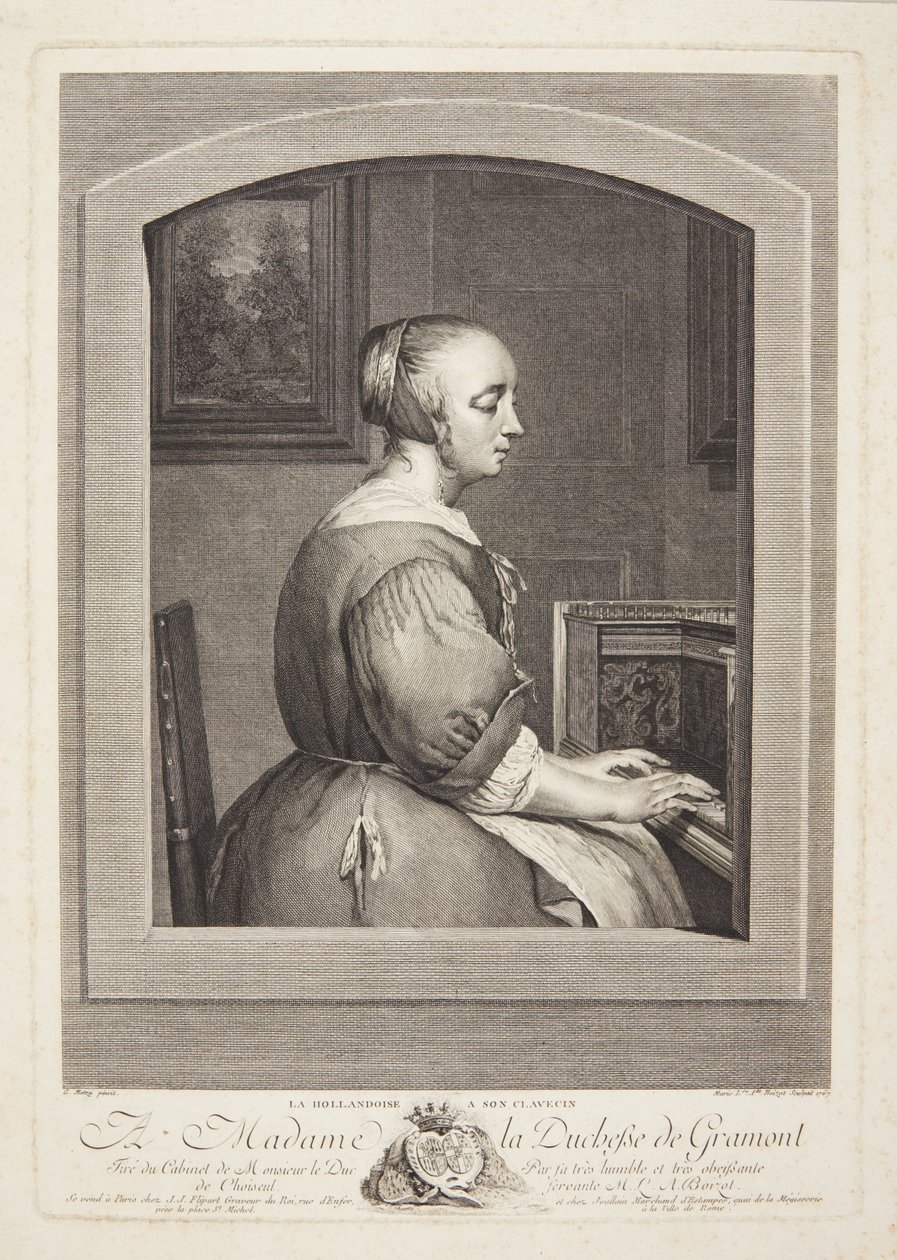 Klavsen çalan Hollandalı bir kadın, pencereden görülüyor by Marie Louise Adélaïde Boizot