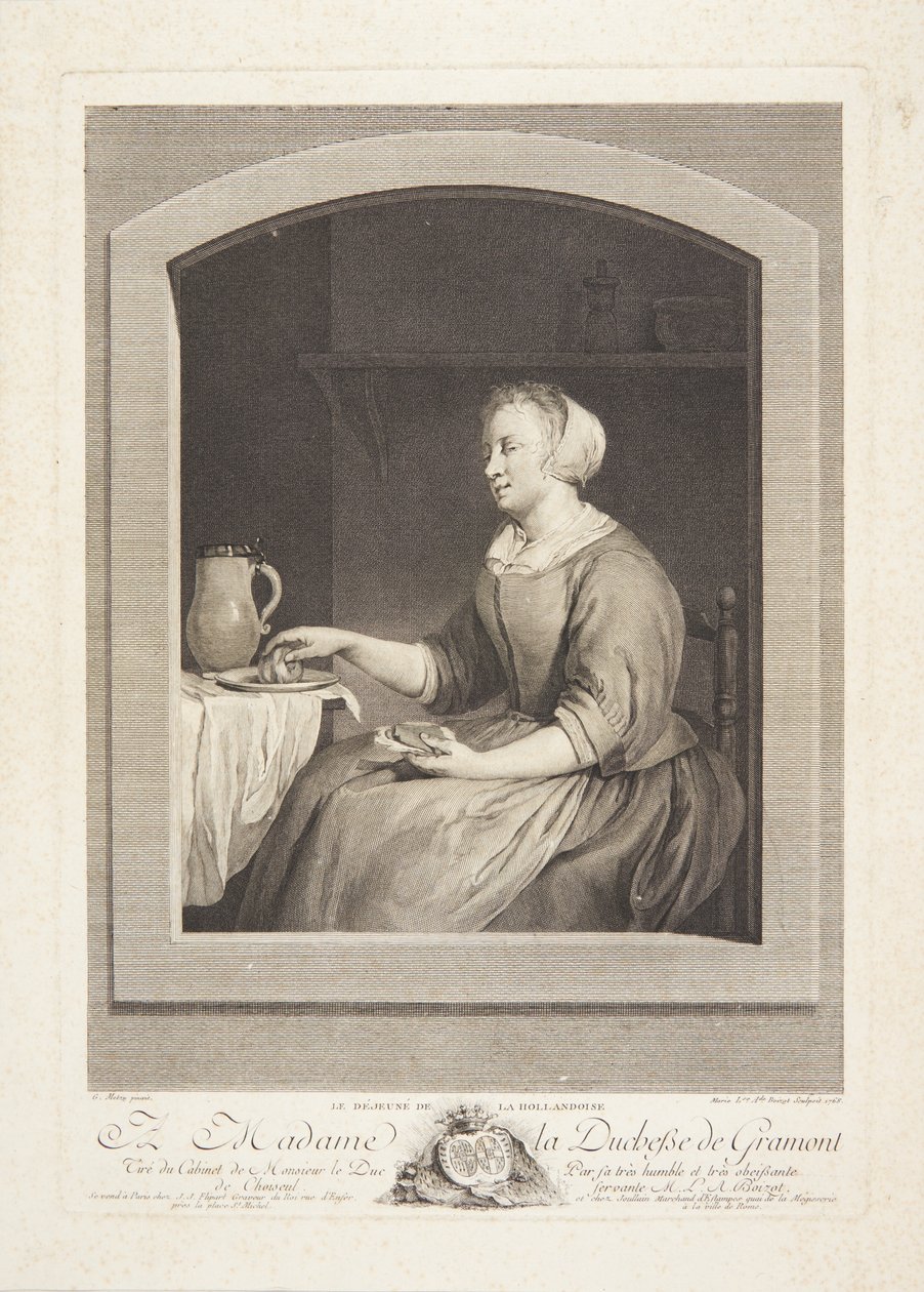 Hollandalı bir kadın, bir pencereden görülen kahvaltı yiyor by Marie Louise Adélaïde Boizot