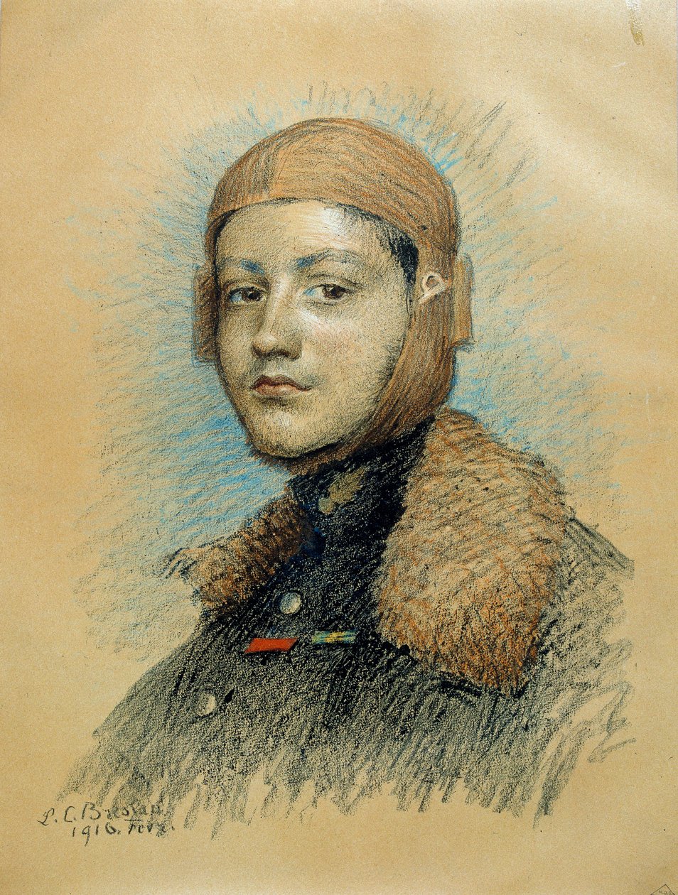 Georges Guynemer (1894-1917), Fransız savaş pilotu portresi. Şubat 1916 çizimi. Marie Louise Catherine Breslau (1856-1928) ec.suis tarafından çizim. by Marie Louise Catherine Breslau