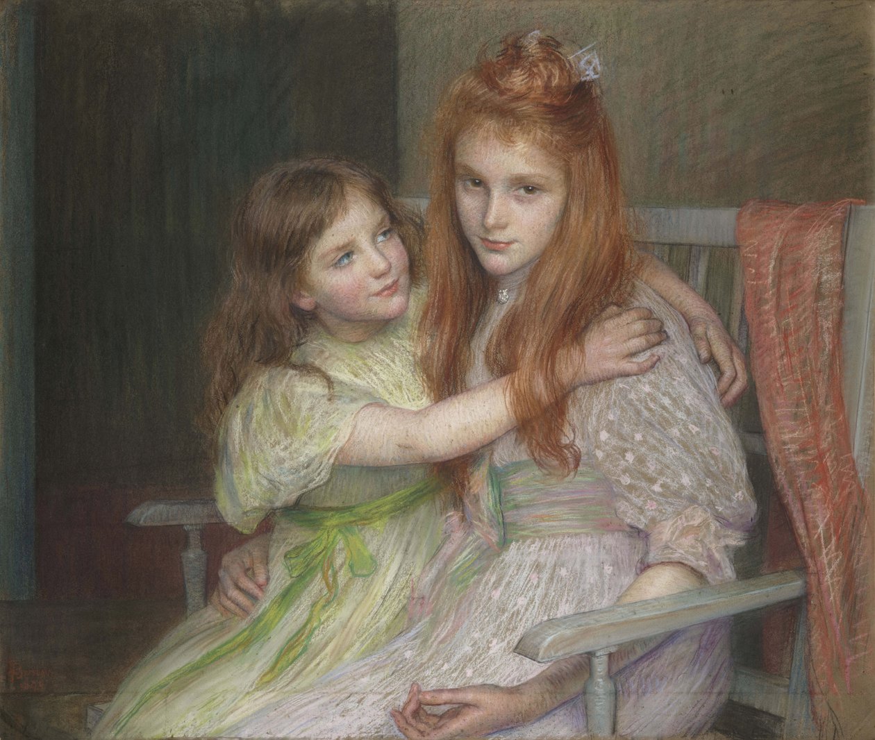Bir bankta oturan iki kız by Marie Louise Catherine Breslau