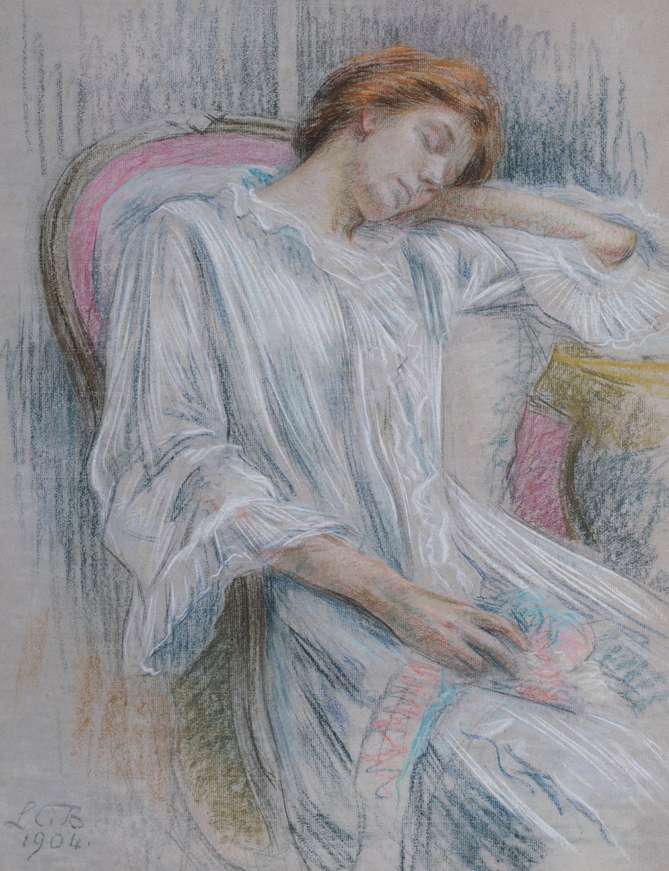 Sandalyede Uyuyan Genç Kadın by Marie Louise Catherine Breslau