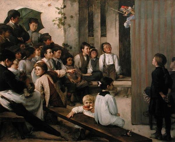 Köyde Guignol (tuval üzerine yağlı boya) by Marie Mrs Dujardin Beaumetz Petiet