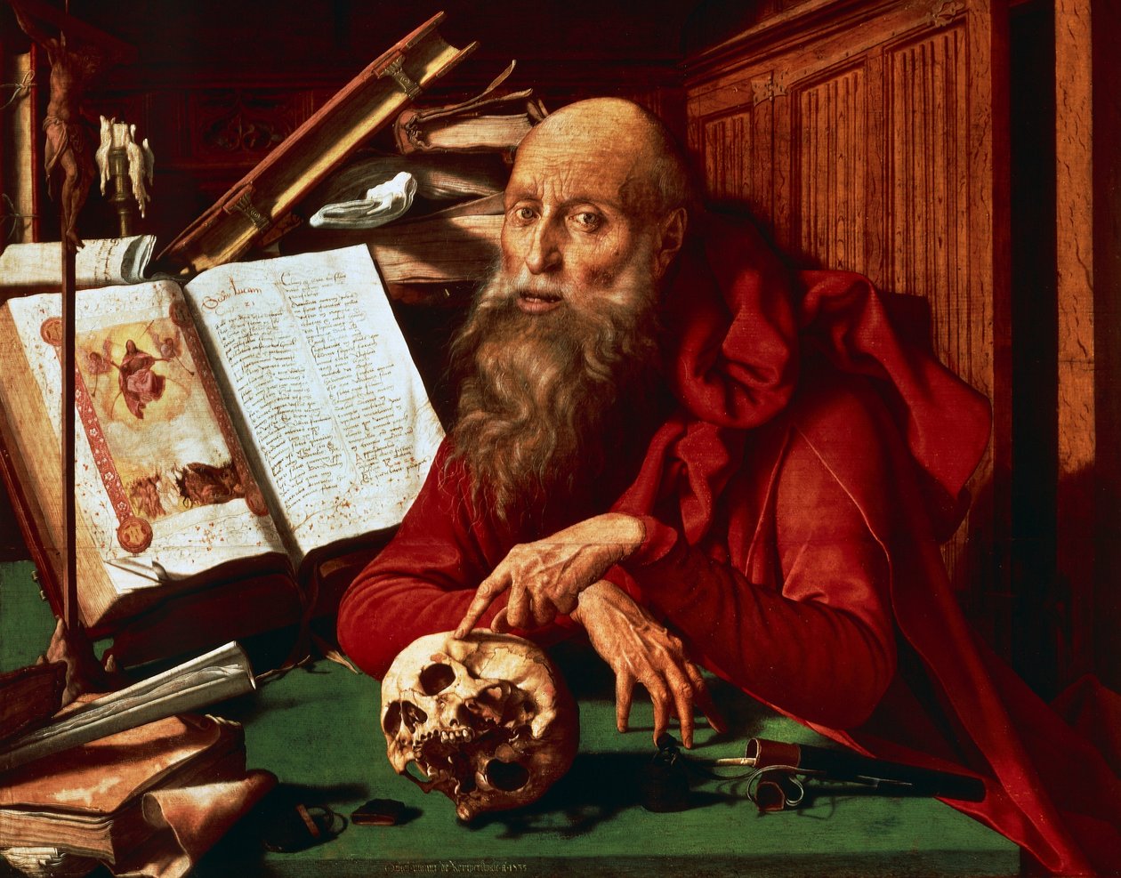 Aziz Jerome çalışma odasında by Marinus van Reymerswaele
