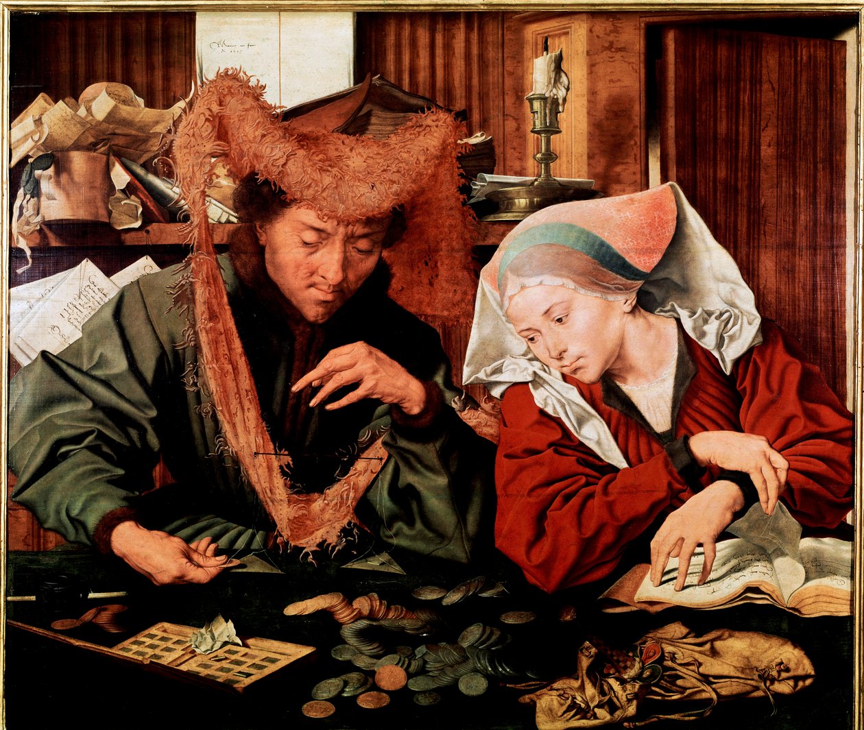 Borç veren ve karısı. (paneldeki yağ by Marinus van Reymerswaele