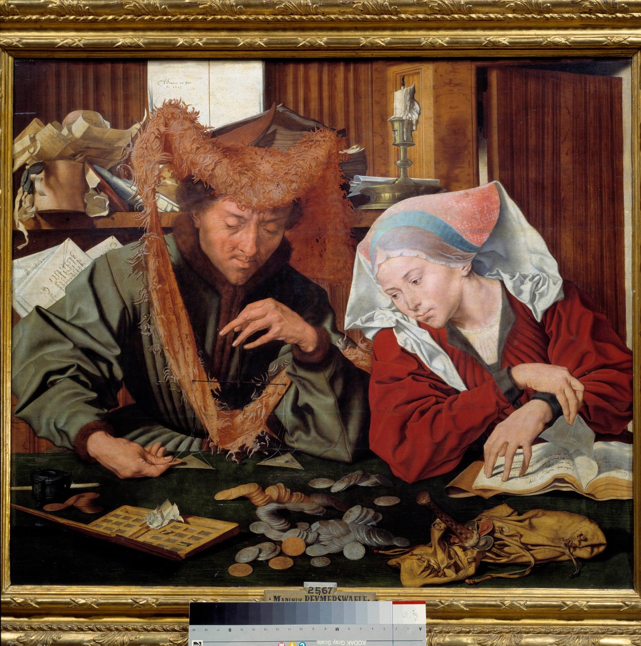 Sarraf ve karısı Birkaç tefeci parayı sayar ve tartar. Tablo Marinus Claeszoon van Reymerswaele (1493-1567) 1538 Madrid, Prado Müzesi by Marinus van Reymerswaele