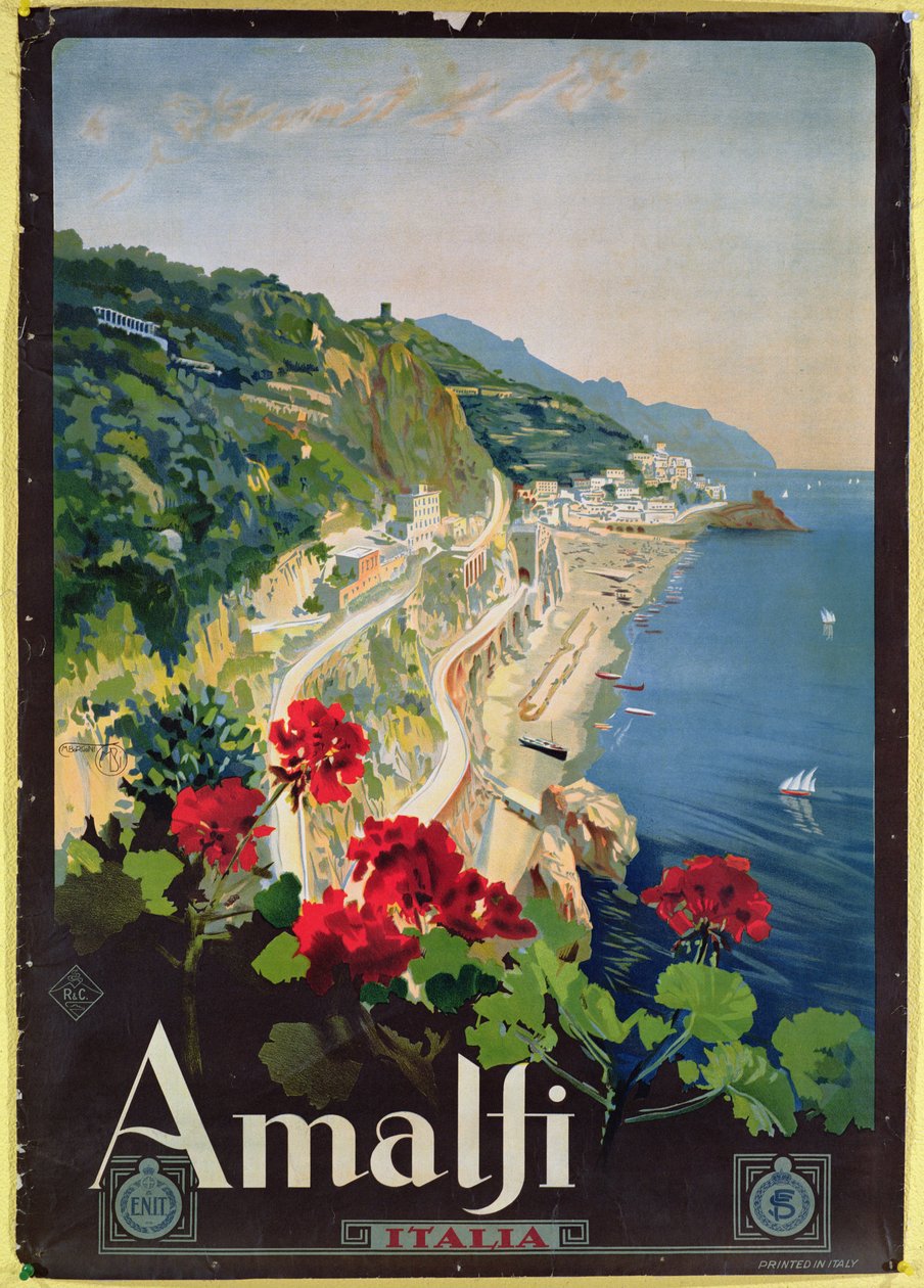Amalfi Sahili reklam afişi by Mario Borgoni