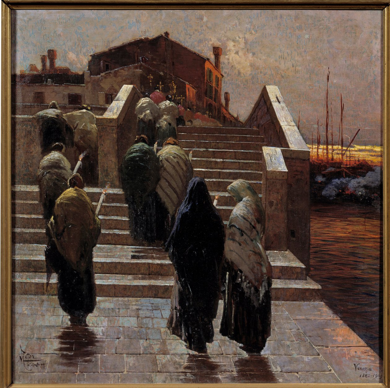 Kırmızı akşam, iyi hava umudu Kadınlar Alayı (yas?) Nehri Geçerken - Tablo Mario De Maria (Marius Pictor) (1853-1924) 1882 Paz 0,7x0,69 m Paris, Musee d