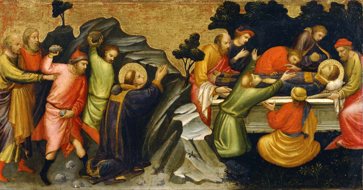 Japanese: n: :n Predella Panel Representing the Legend of St. Stephen: The Stoning of St. Stephen  The Burial of St. Stephen  by Mariotto di Nardo