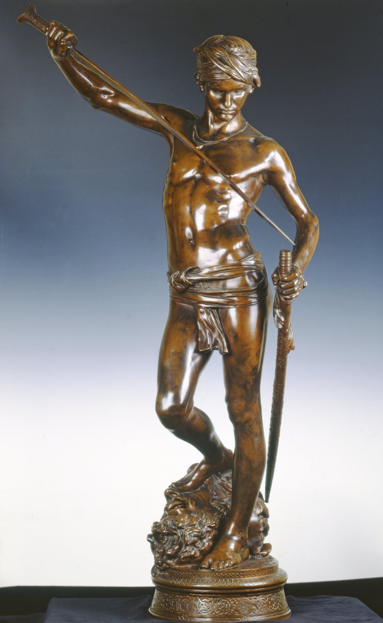 Goliath başlı David, c.1872 (koyu kahverengi patine ile bronz) by Marius Jean Antonin Mercie