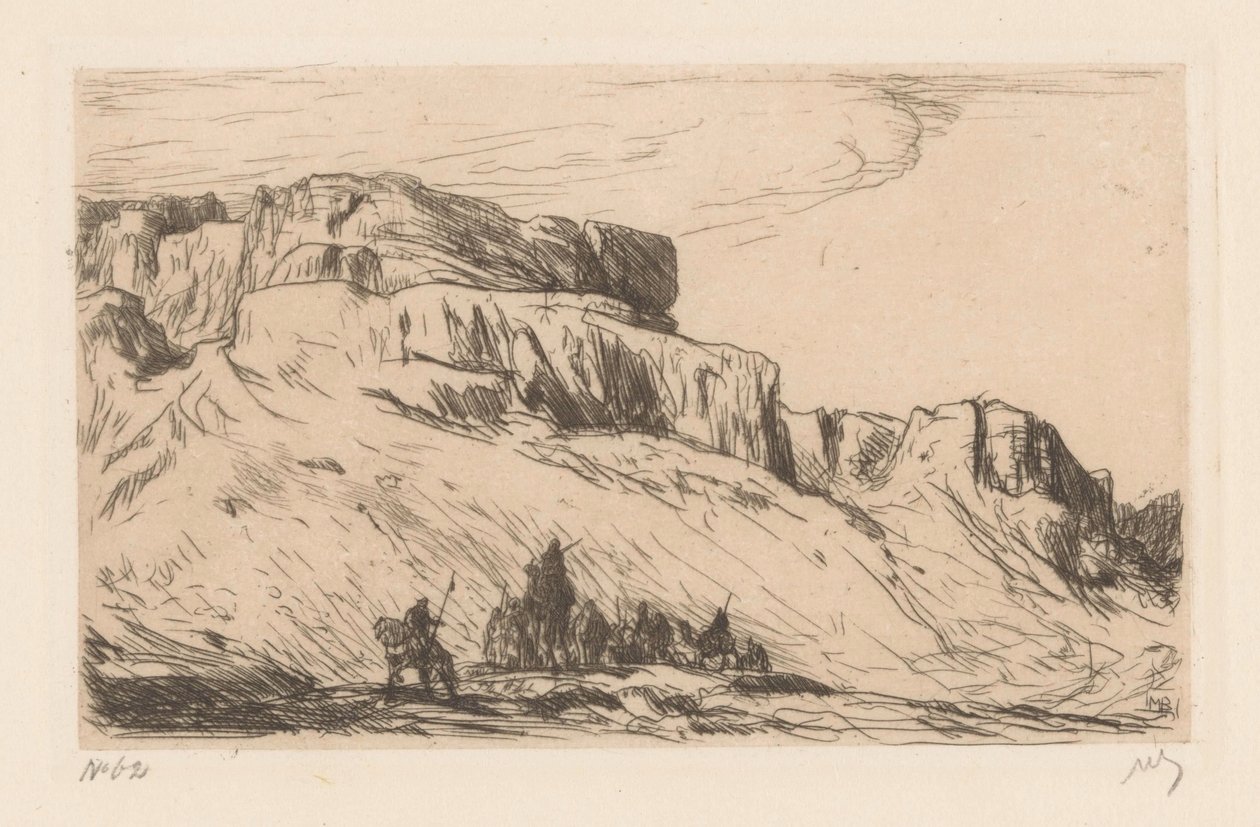 Çöl manzarasında develerle kervan by Marius Bauer (signed by artist)