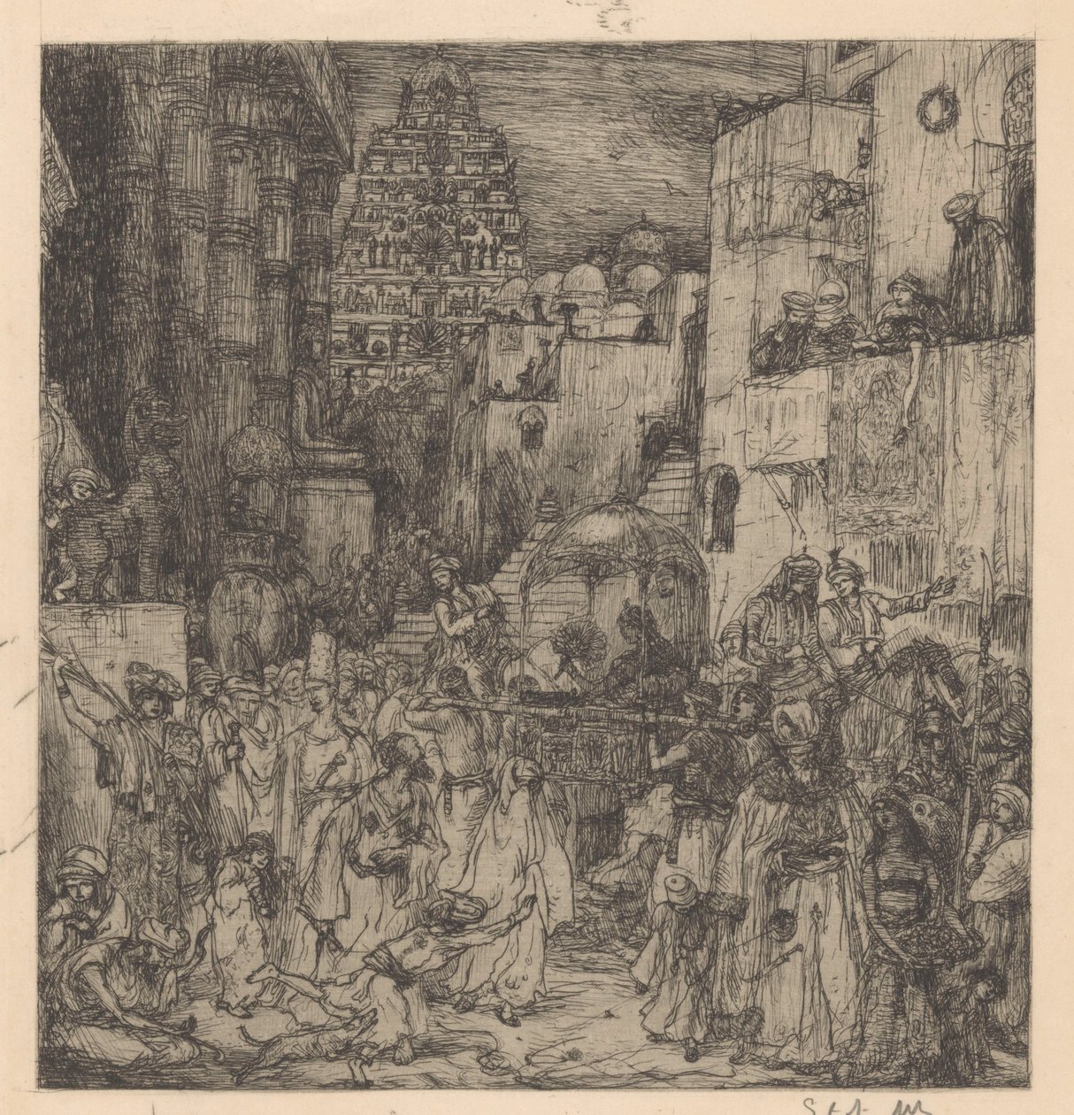 Kalabalık sokakları büyük bir sevinçle doldurdu by Marius Bauer (signed by artist)