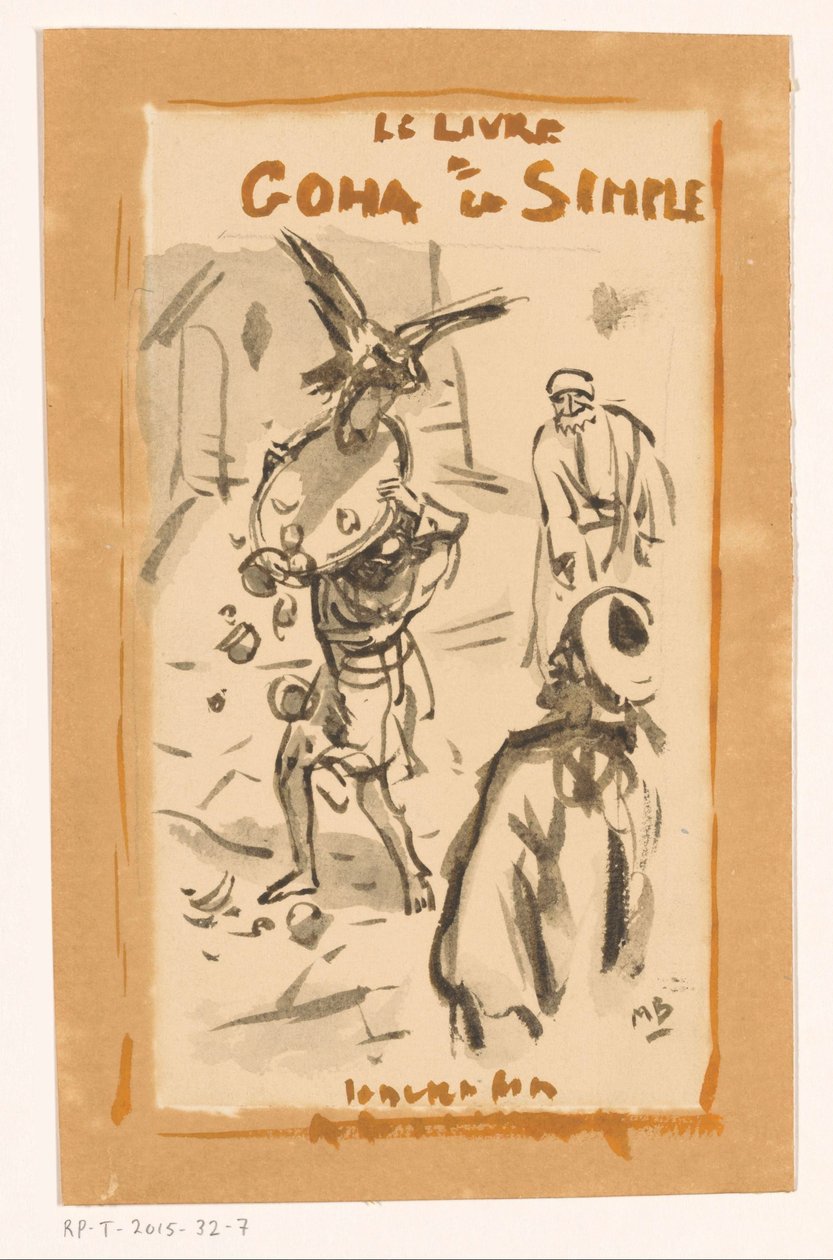 Bir yırtıcı kuşun saldırısına uğrayan tepsili adam Le livre Goha le Simple (nesne üzerindeki başlık) by Marius Bauer (signed by artist)