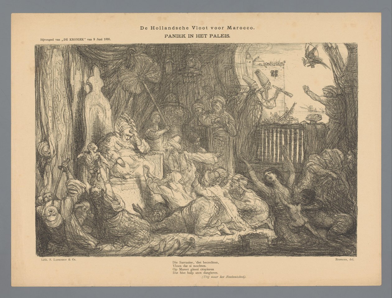 Fas için Hollanda Filosu. Sarayda panik (nesnedeki başlık) by Marius Bauer