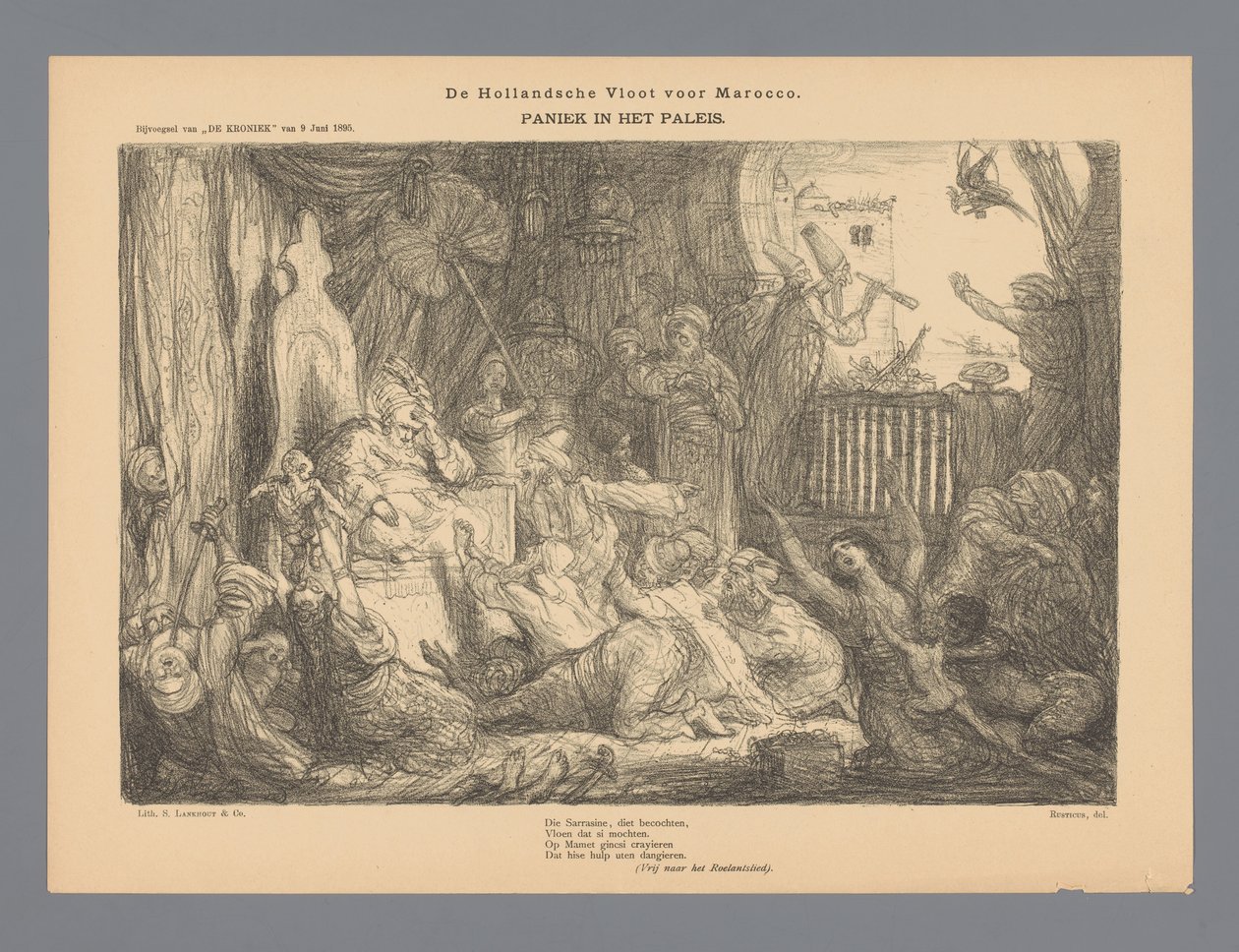 Fas için Hollanda Filosu. Sarayda panik (nesnedeki başlık) by Marius Bauer