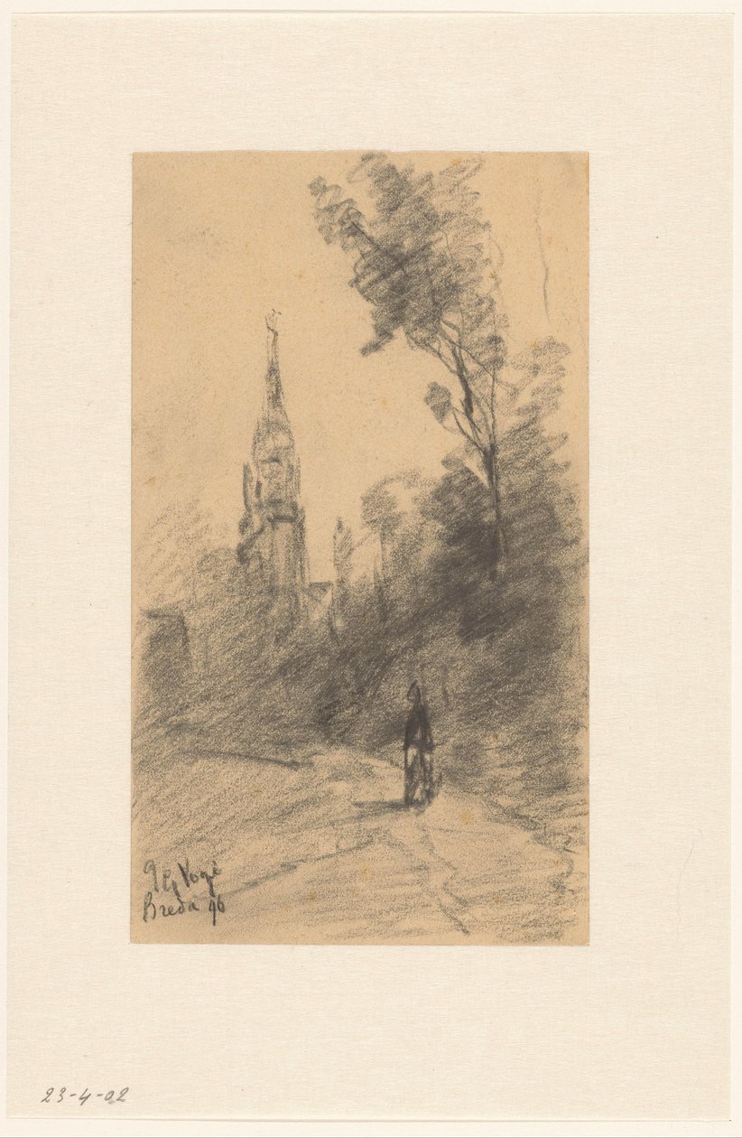 Ağaçlar ve figürler ile binici ve manzara by Marius Bauer