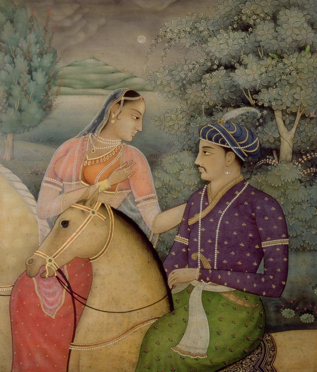 Mehtaplı Bir Gölün Yanında At Sırtında Bir Çift (panelde tempera) by Mark Briscoe