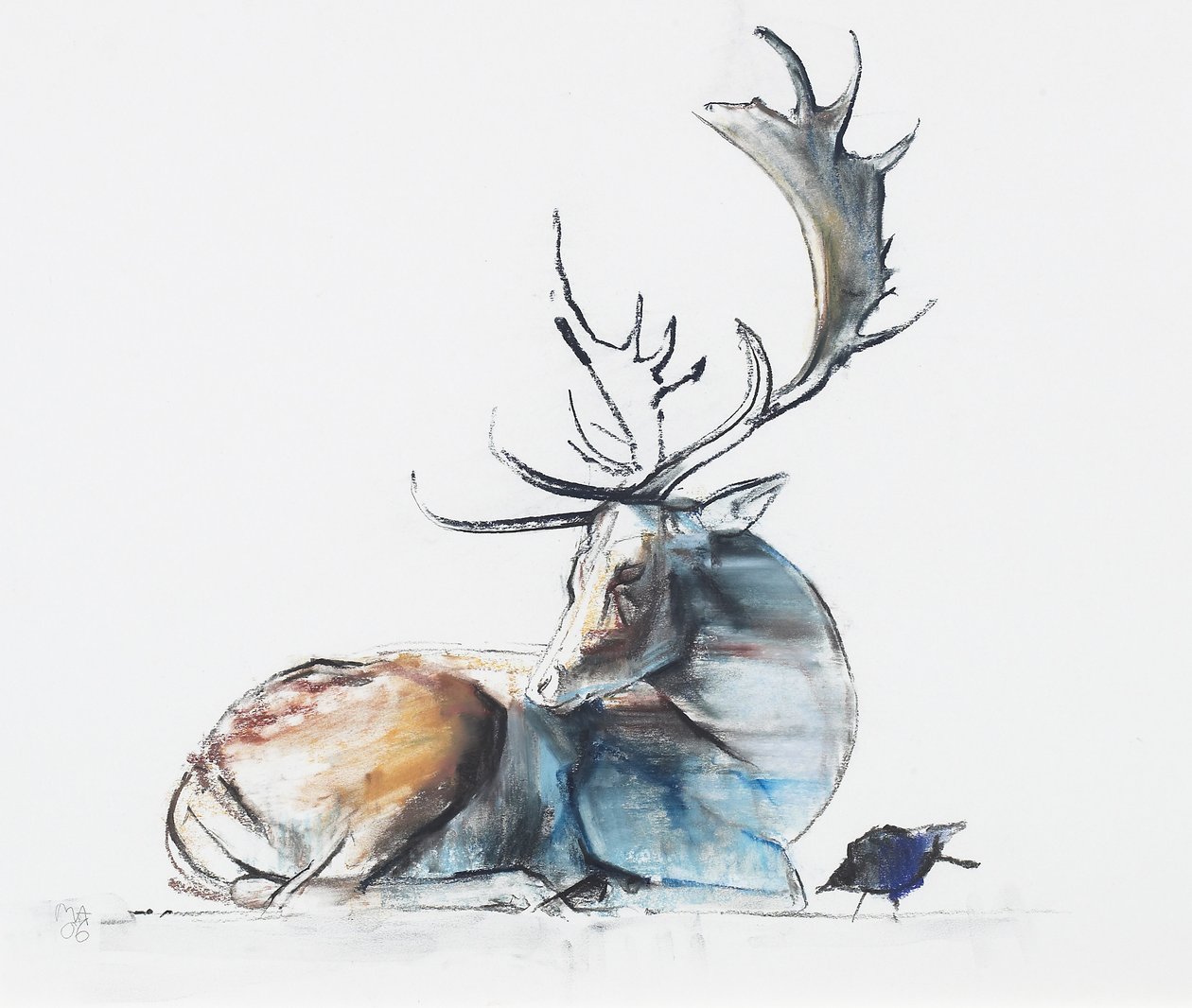 Buck ve Bird, 2006 (kağıt üzerinde kömür und conte) by Mark Adlington