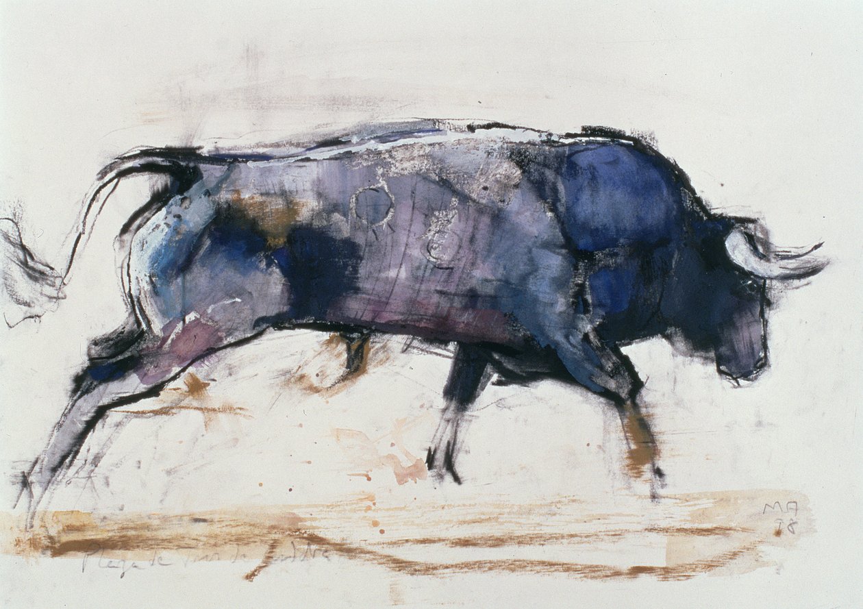 Charge Bull, 1998 (kağıt üzerinde karışık ortam) by Mark Adlington