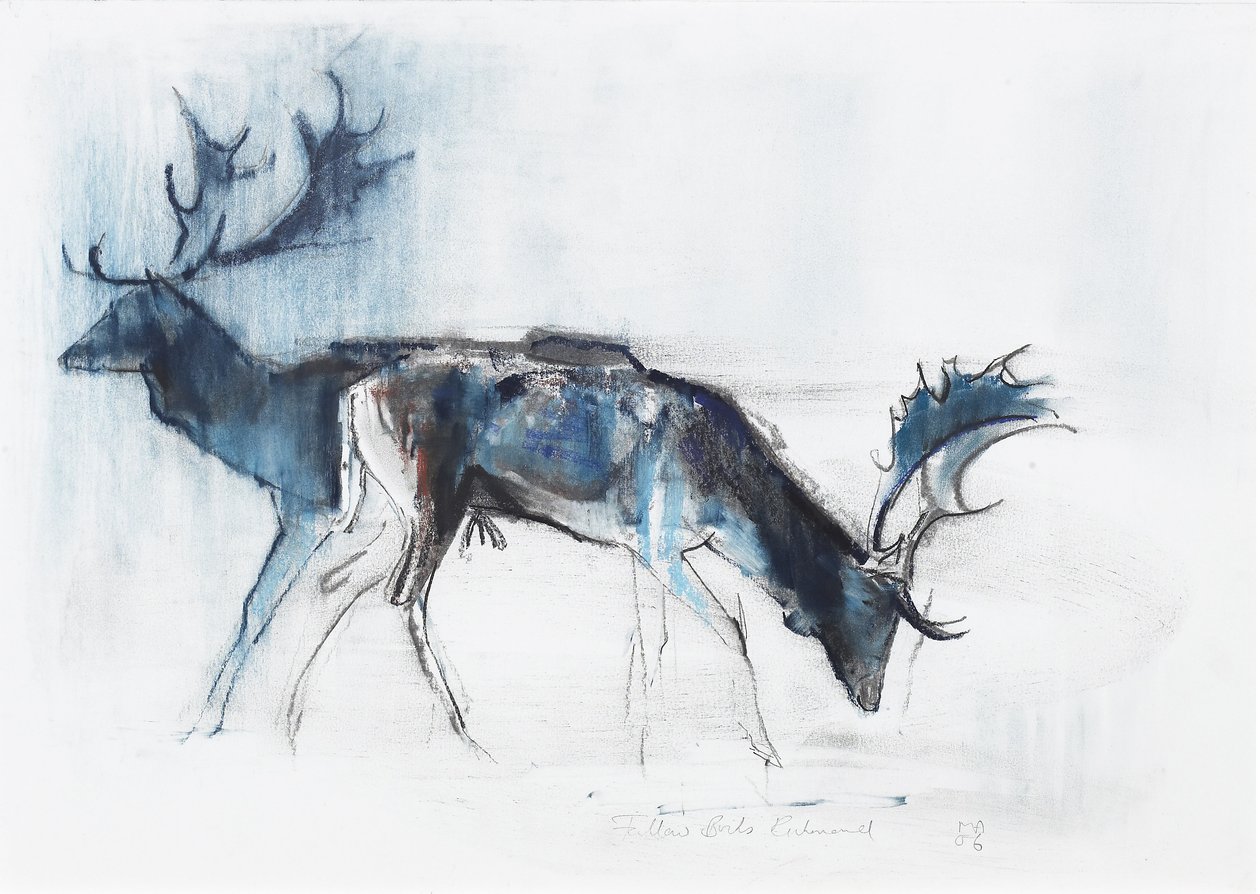 Fallow Bucks, Richmond, 2006 (kağıt üzerinde kömür ve conte) by Mark Adlington