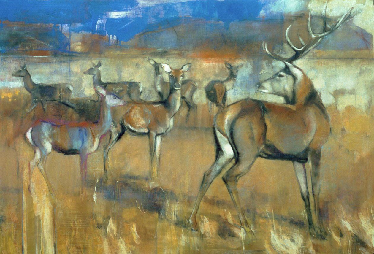 Gathering Deer, 1998 (karma teknik ve kağıt üzerinde kolaj) by Mark Adlington