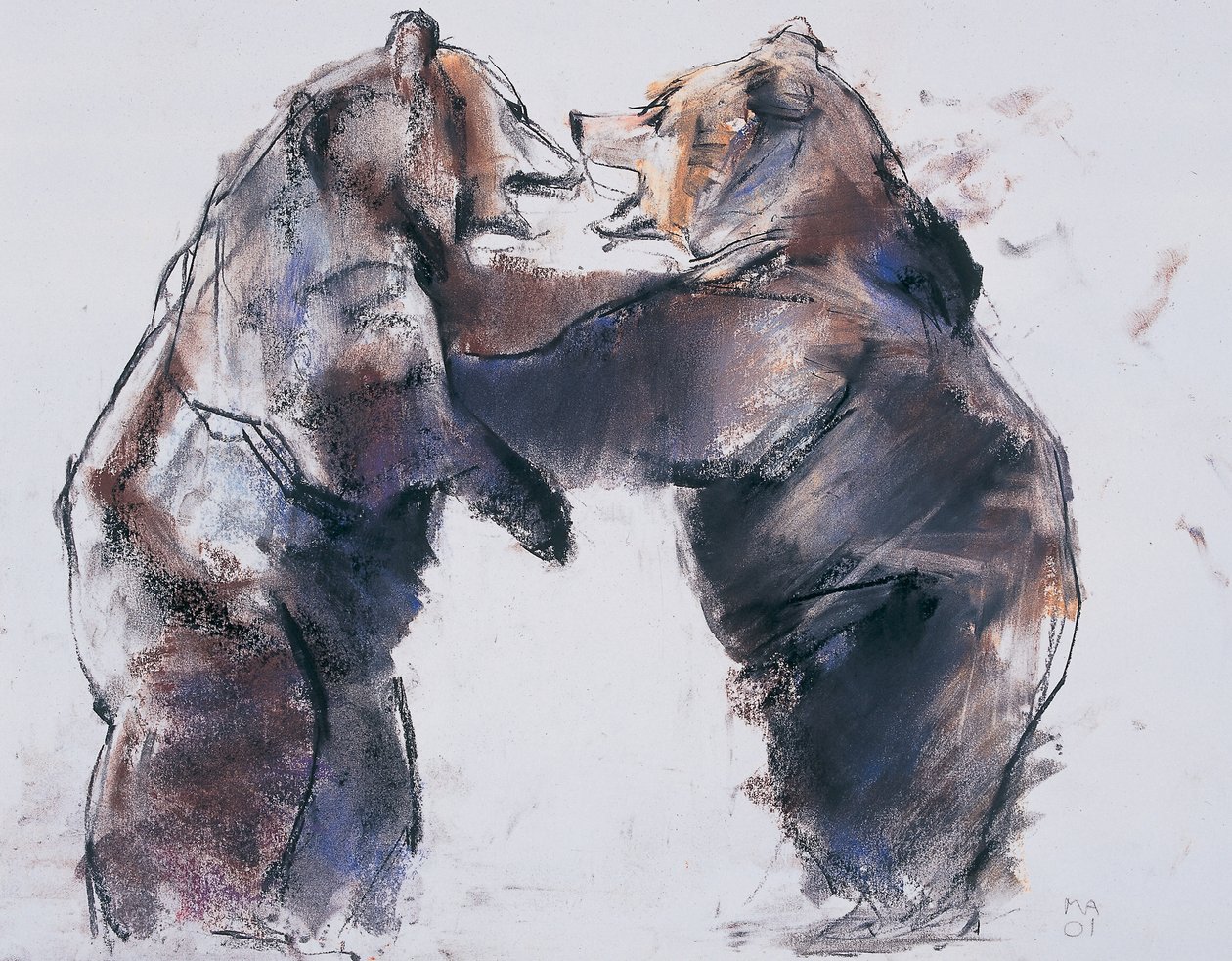 Playfight, 2001 (kağıt üzerinde kömür ve conte) by Mark Adlington