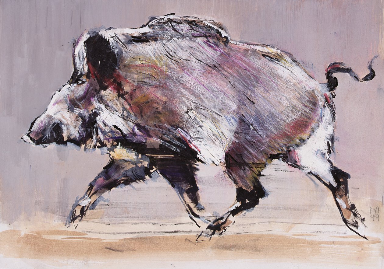 Koşan domuz, 1999 (kağıt üzerinde karışık teknik) by Mark Adlington