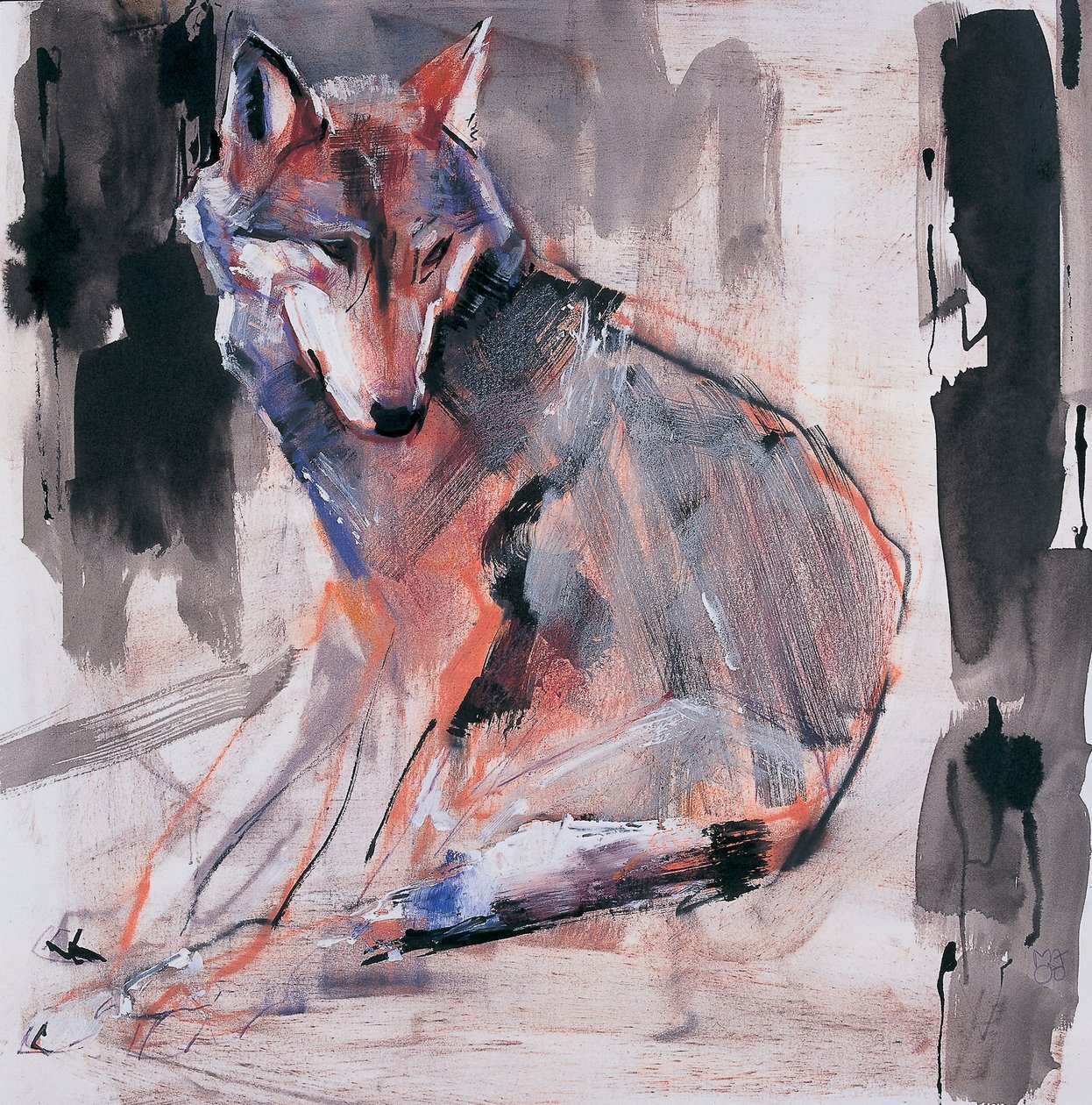 Oturan Kurt, 2000 (kağıt üzerinde karışık teknik) by Mark Adlington