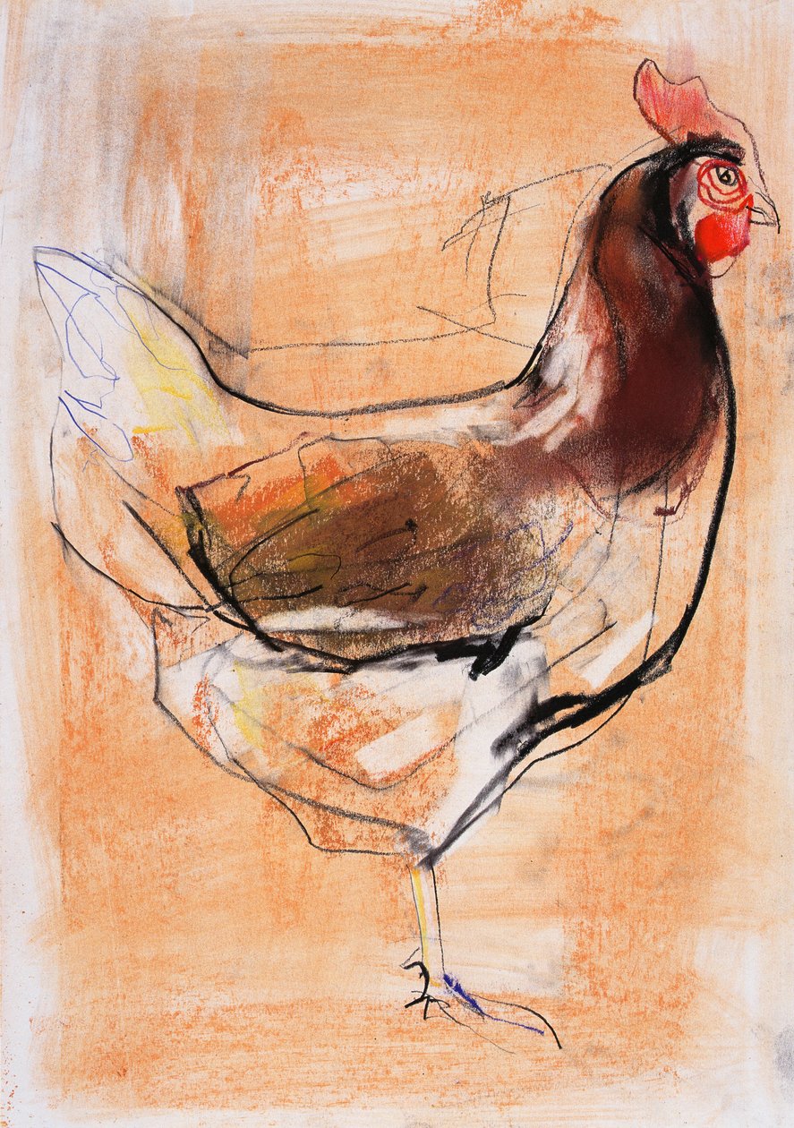 Standing Hen, 1998 (kağıt üzerinde grafit, conte ve kömür) by Mark Adlington