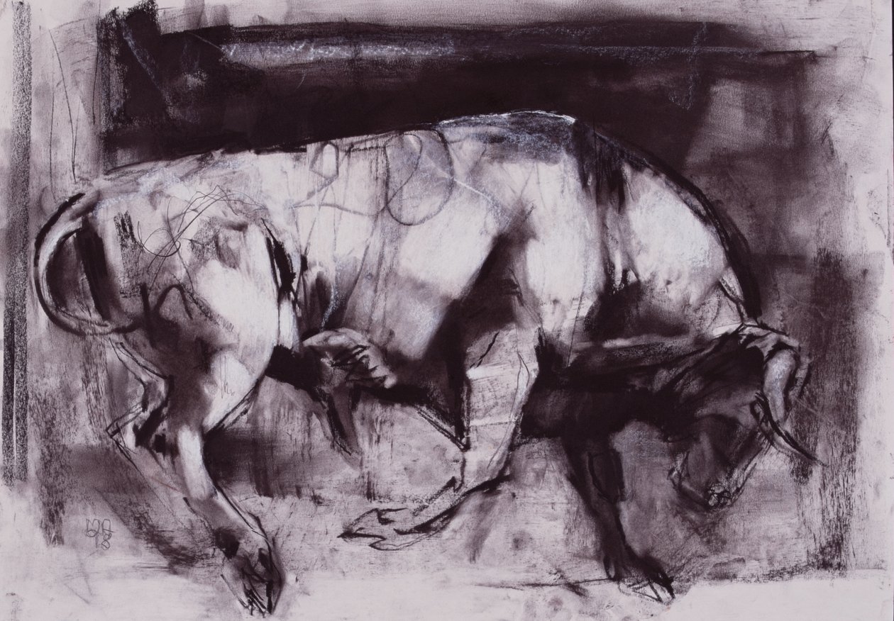 The White Bull (çalışma), 1998 (kağıt üzerinde kömür) by Mark Adlington