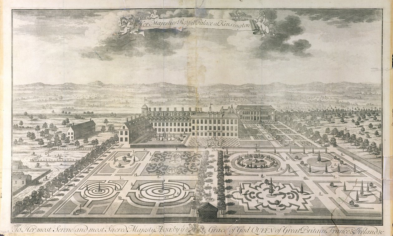 Johannes Kip (c.1652-1722) pub tarafından oyulmuş Kensington Sarayı Bahçeleri