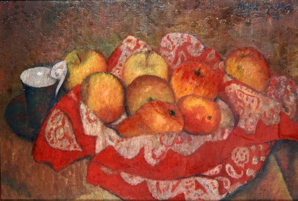 Kırmızı Bir Bez Üzerinde Elma ve Armut by Mark Gertler