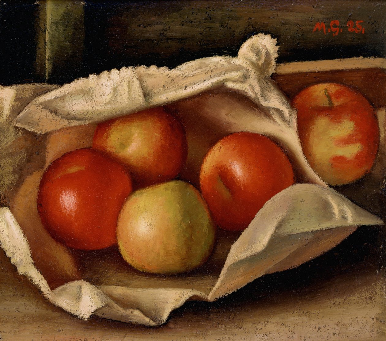 Çantadaki Elmalar, 1925 (karton üzerine yağlı boya) by Mark Gertler