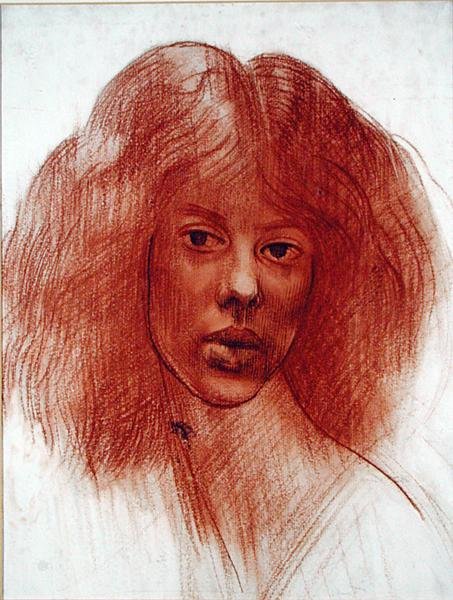 Bir Kızın Başı (kağıt üzerinde kırmızı tebeşir) by Mark Gertler