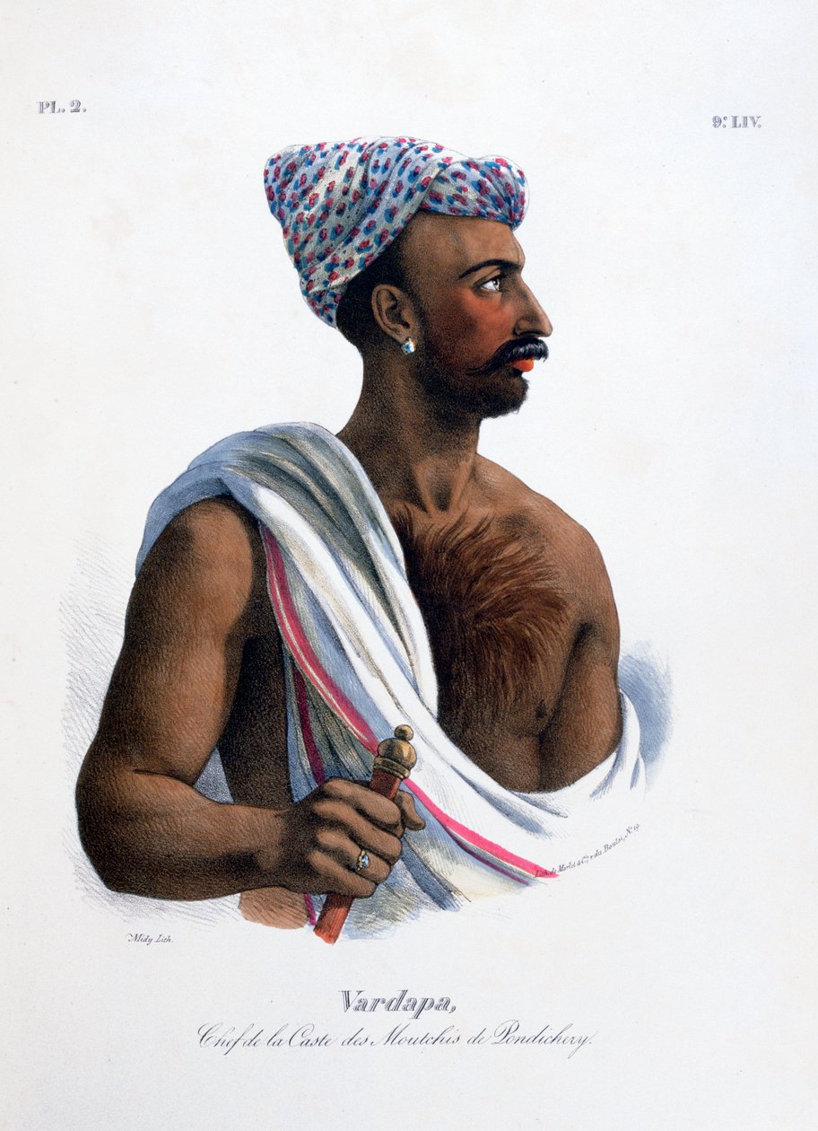 'Pondicherry Puducherry'deki Kast Şefi', Hindistan, 1828 by Marlet et Cie