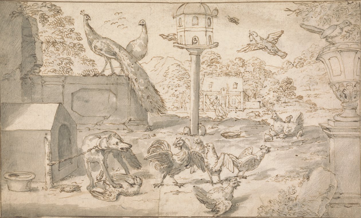 Kuşlar ve Köpek ile Manzara by Marmaduke Cradock