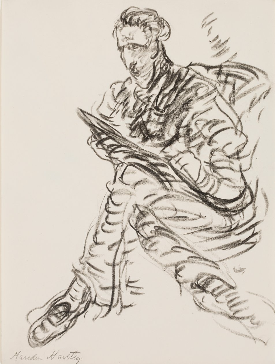 Bir ressam olarak otoportre, c.1908 (kağıt üzerinde litografik mum boya) by Marsden Hartley