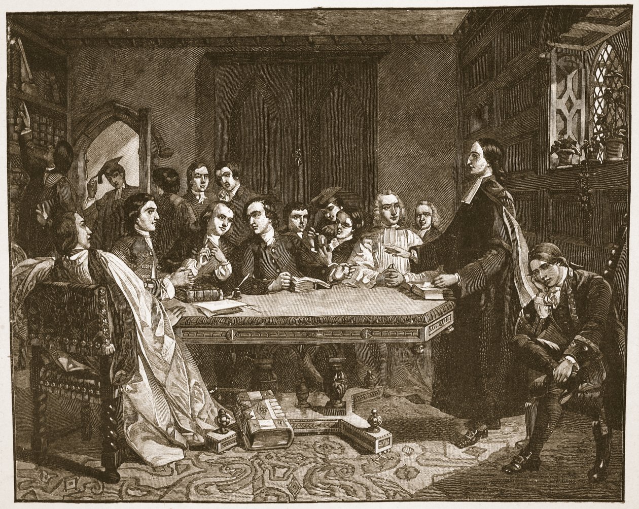 John Wesley ve Oxford'daki arkadaşları, HDM Spence-Jones tarafından hazırlanan 'The Church of England: A History for the People'dan bir örnek, pub. c.1910 (lito) (sepya fotoğrafı) by Marshall (after) Claxton