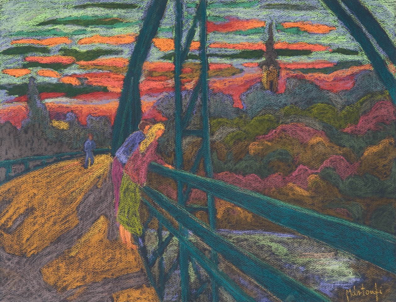 Köprüde, 2009 (kağıt üzerinde pastel) by Marta Martonfi Benke