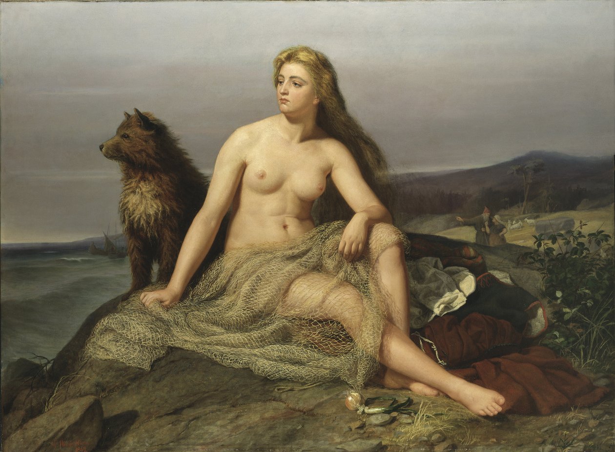Kraka (Aslaug, Aslog), Winge, Marten Eskil (1825-1896). Tuval üzerine yağlıboya by Mårten Eskil Winge