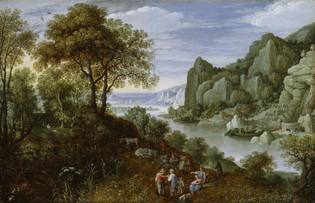 Madencilik ile Nehir Manzarası, 1620-29 by Marten Ryckaert